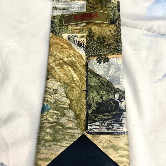 Vintage Village Scenery Art Tie 100% Silk Made in Italy - Picture 3 of 5